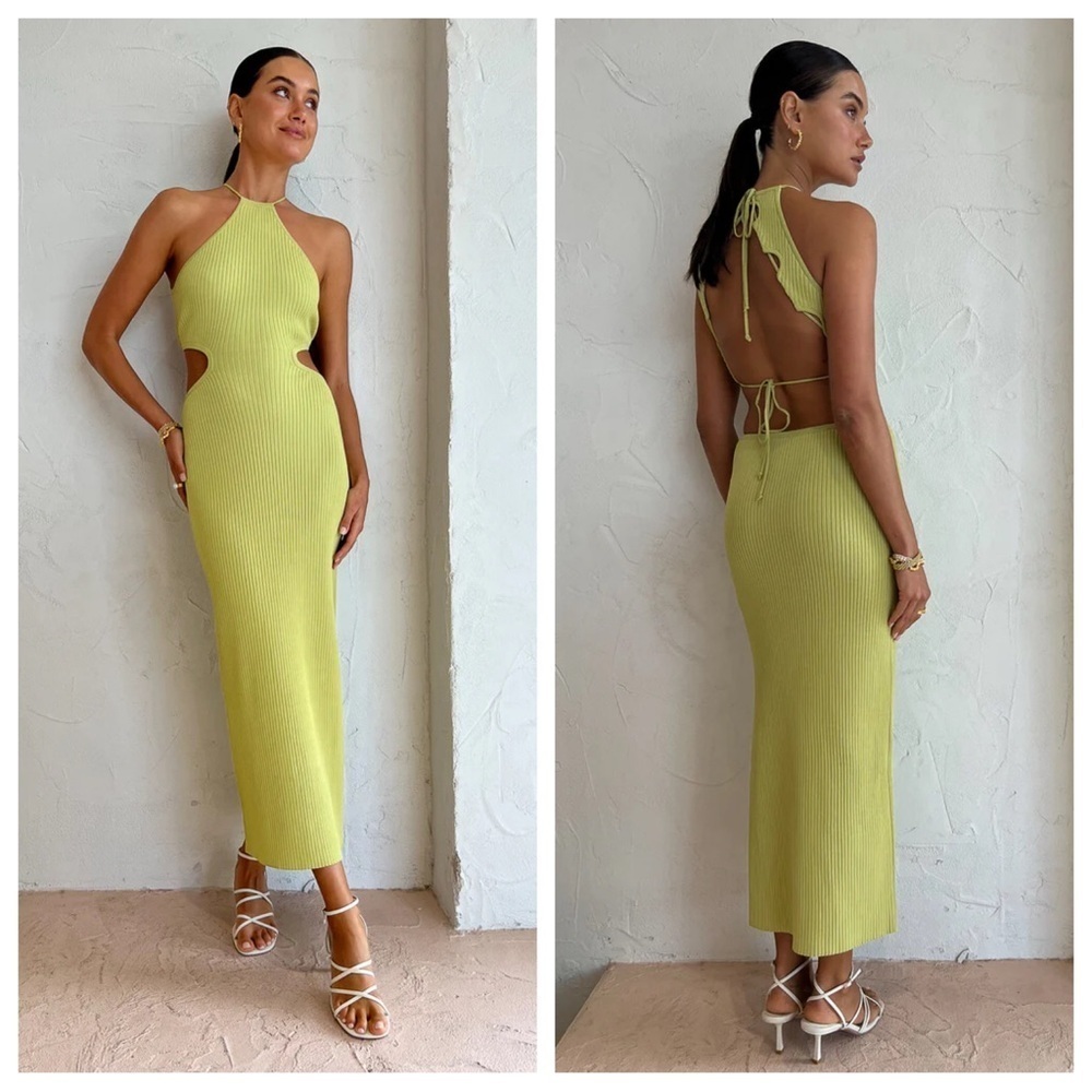 Significant Other Skye Cutout Ribbed Backless Midi Dress In Avocado sz:AU10/US6